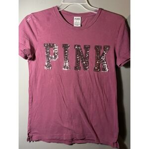 Victoria's Secret PINK Sequin Logo T-Shirt SZ XS